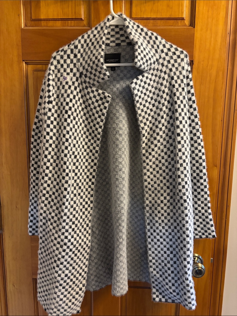 Liverpool Black and White Check Open-Front Coat